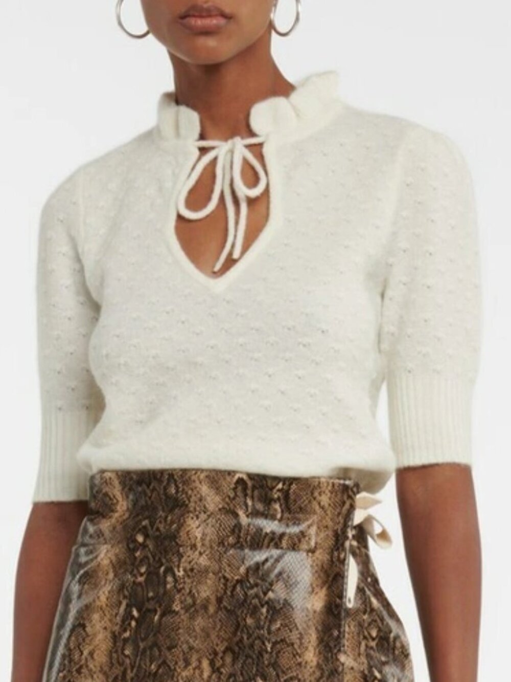 NWT GANNI - Pointelle knit wool-blend top Cream Size M